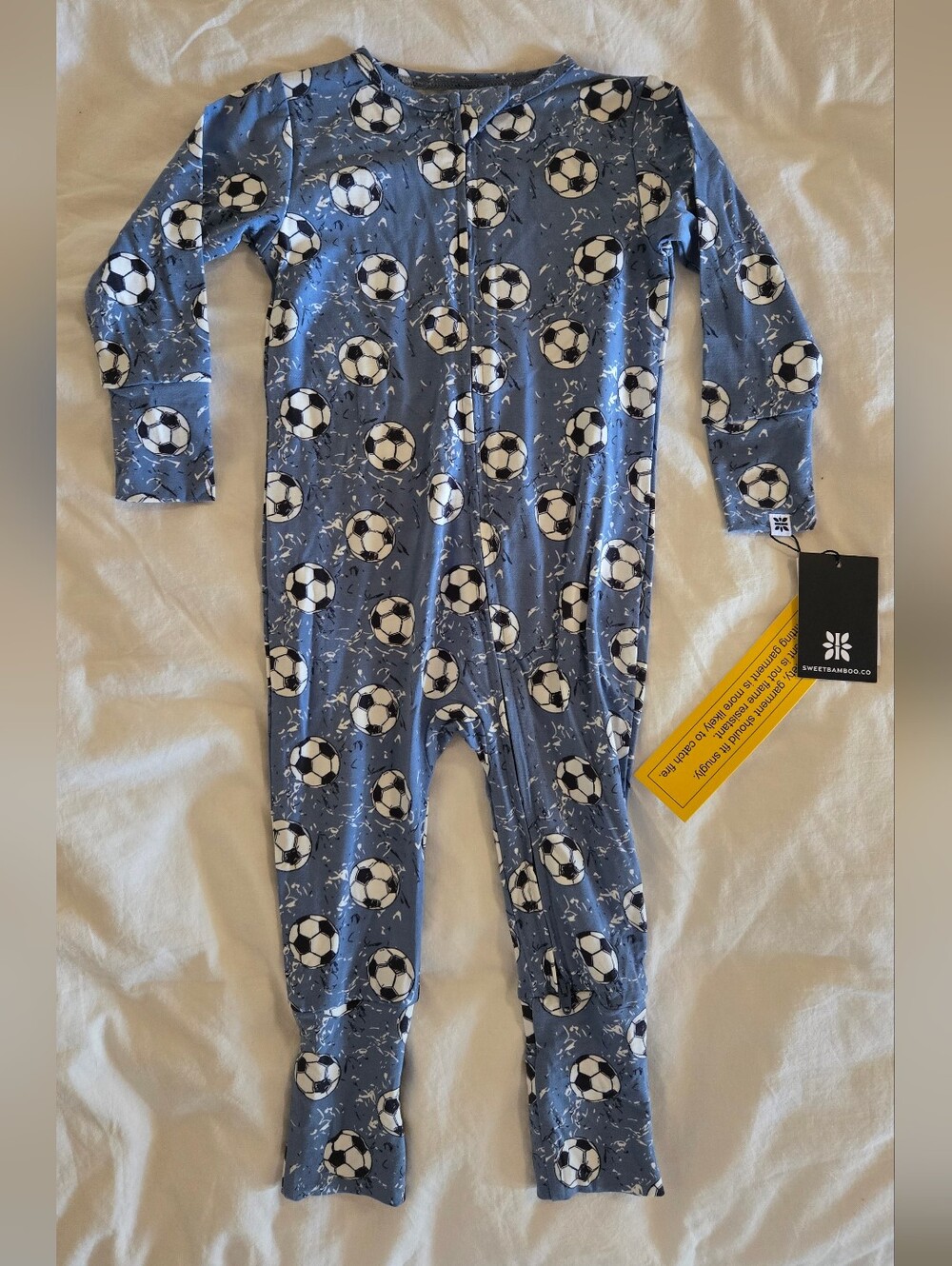 Dreamy Blue Soccer Print Kids Footie by Sweet Bamboo